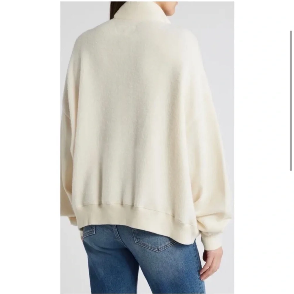 NEW THE GREAT. The slouch mixed media half-zip pullover washed white ivory sz 1 - Picture 4 of 9